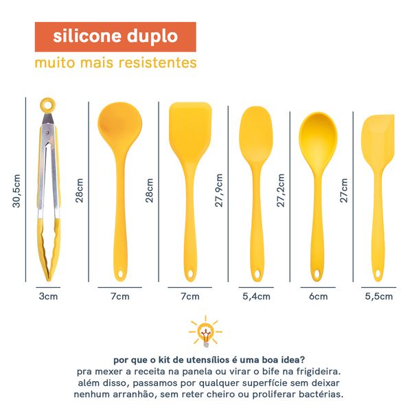 Kit de utensílios de silicone com 6 peças amarelo - oikos