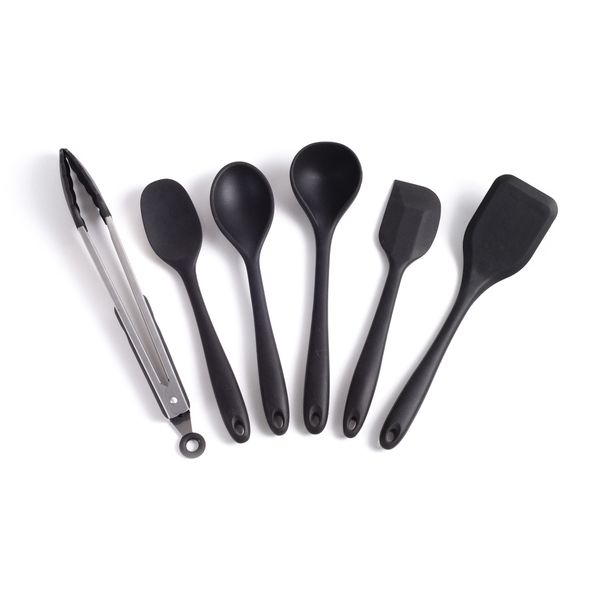 Kit de utensílios de silicone com 6 peças preto - oikos