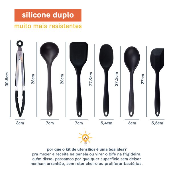 Kit de utensílios de silicone com 6 peças preto - oikos