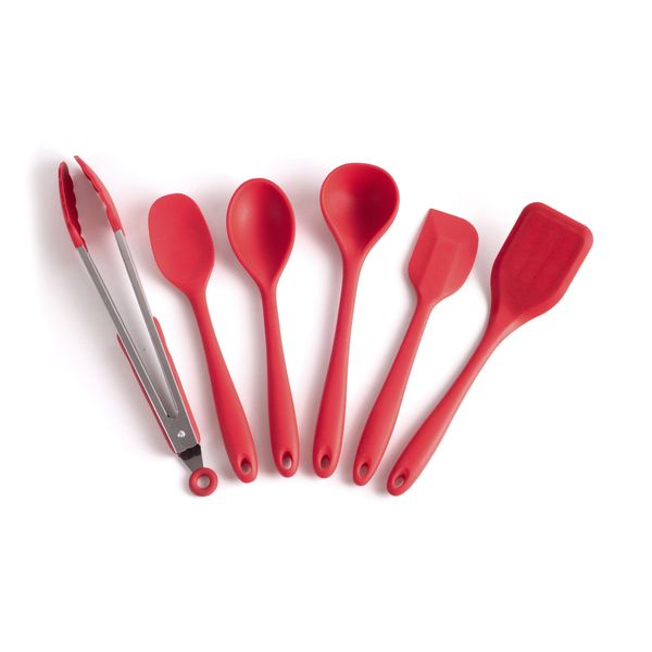 Kit de utensílios de silicone com 6 peças vermelho - oikos