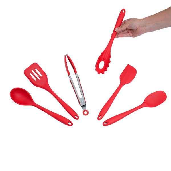 Kit 6 utensílios de cozinha de silicone completo multiuso - oikos