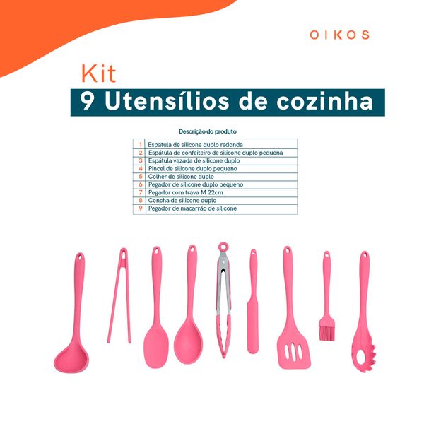 Kit 9 utensílios de cozinha de silicone completo multiuso - oikos