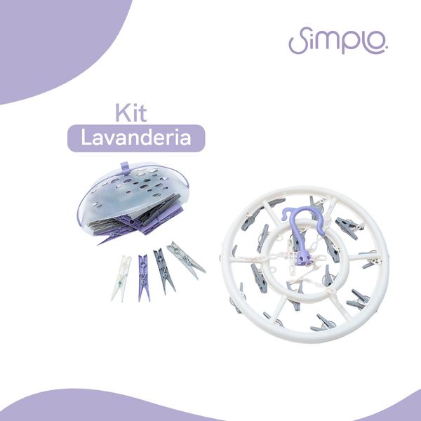 Kit lavanderia com cesto prendedores e mini varal - simplo