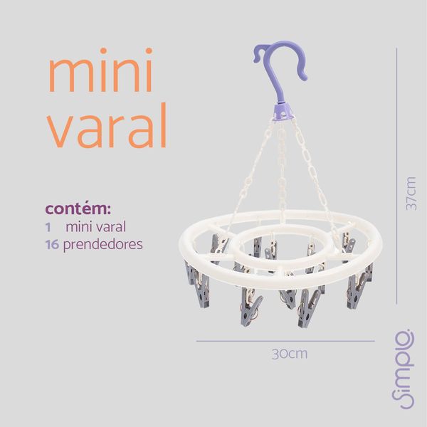 Mini varal com 16 prendedores de plástico - simplo