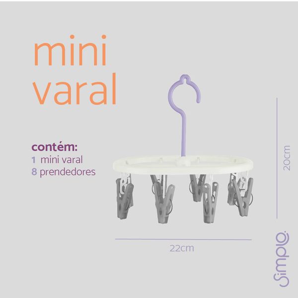 Mini varal com 8 prendedores de plástico - simplo