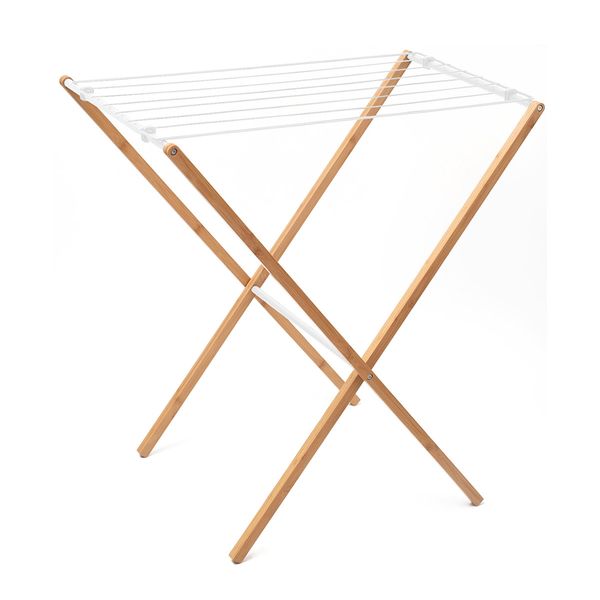 Varal horizontal chão dobrável em bambu com hastes metálicas - simplo