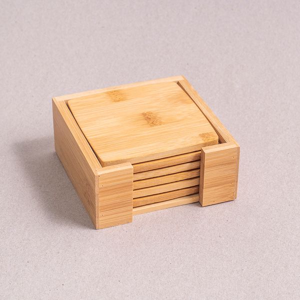 Jogo de porta copos quadrado de bambu 6pcs - oikos