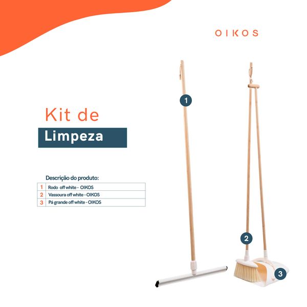 Kit vassoura, rodo e pá off-white - oikos