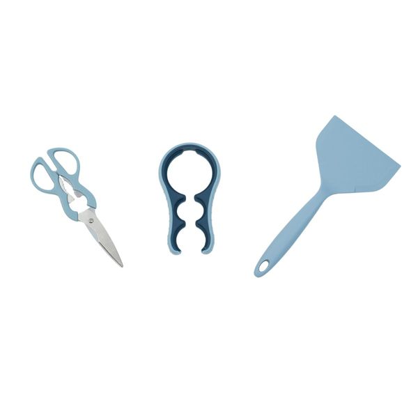 Kit tesoura de cozinha, abridor de garrafas e potes e espátula de silicone larga - oikos