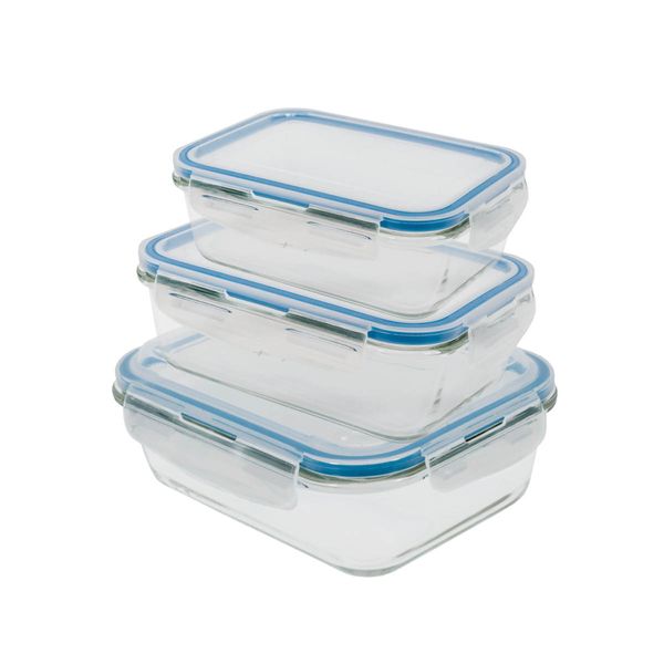 Conjunto de potes herméticos de vidro 3 peças - oikos