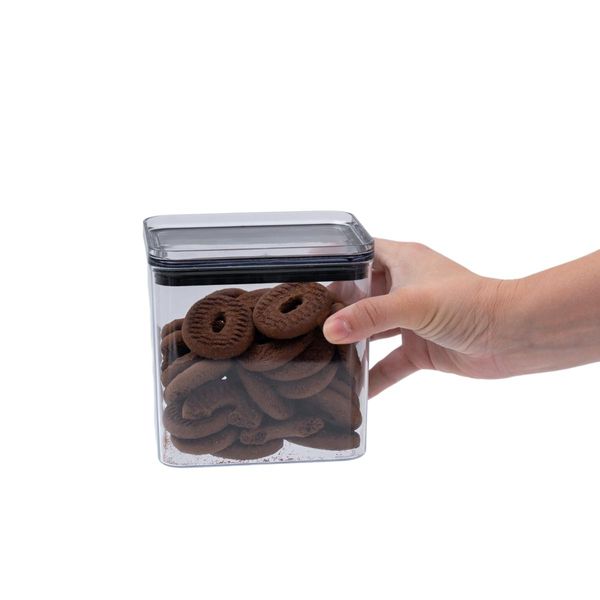 Pote de acrílico 1,1l com tampa transparente quadrado empilhável - oikos