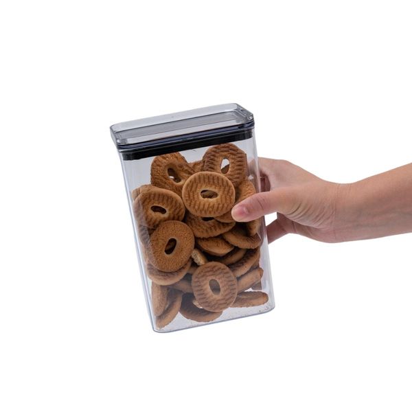 Pote de acrílico 1,6l com tampa transparente quadrado empilhável - oikos