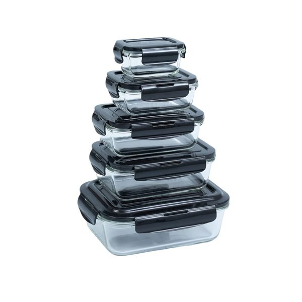 Kit potes de vidro com tampa colorida 5 pçs - oikos