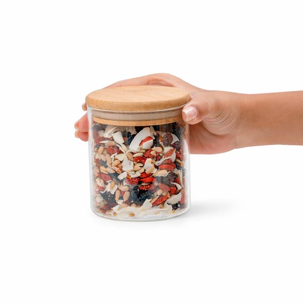 Pote de vidro de mantimentos 400ml c/ tampa de bambu oikos