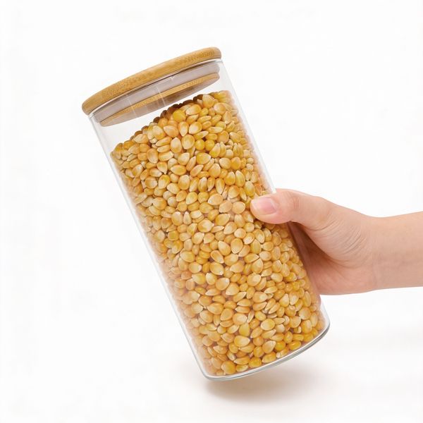 Pote de mantimentos  de 1100ml com tampa de bambu - oikos