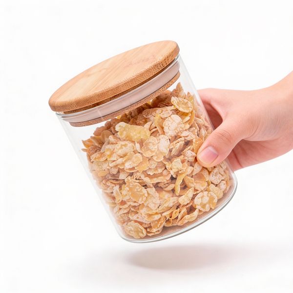 Pote de vidro de mantimentos 500ml c/ tampa de bambu oikos