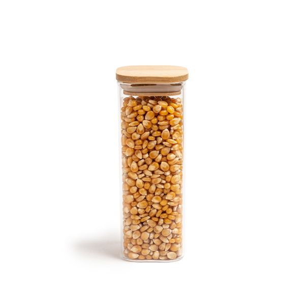 Pote de mantimentos quadrado flat 400ml tampa bambu - oikos