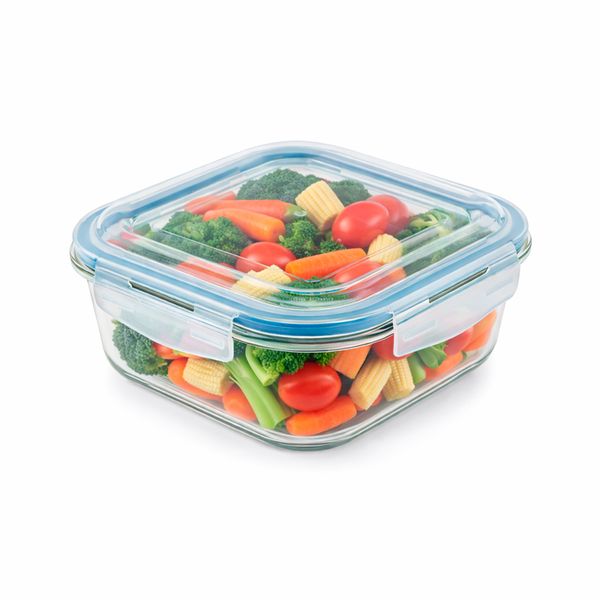 Pote 1,2l de vidro com tampa transparente quadrado raso - oikos