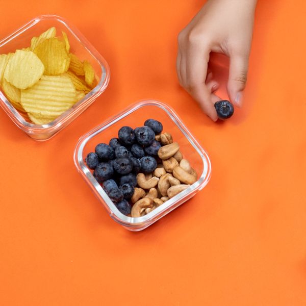 Pote de vidro borossilicato 320ml hermético com tampa e travas quadrado raso - oikos