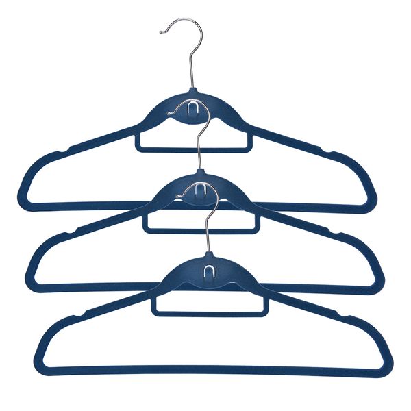 Kit cabide de veludo azul com gancho oikos - 120 unidades