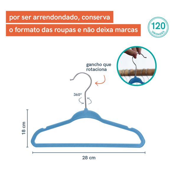Kit cabide infantil de veludo azul oikos - 120 unidades