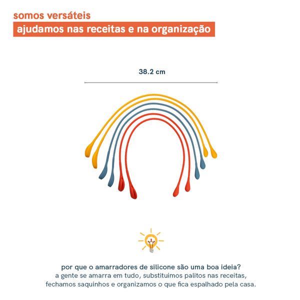 Amarradores de silicone azul laranja e amarelo oikos