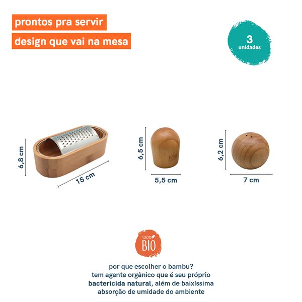 Kit ralador abridor saleiro para servir à mesa - oikos