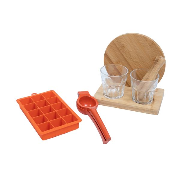 Kit caipirinha, espremedor e forma gelo 7 pç laranja – oikos