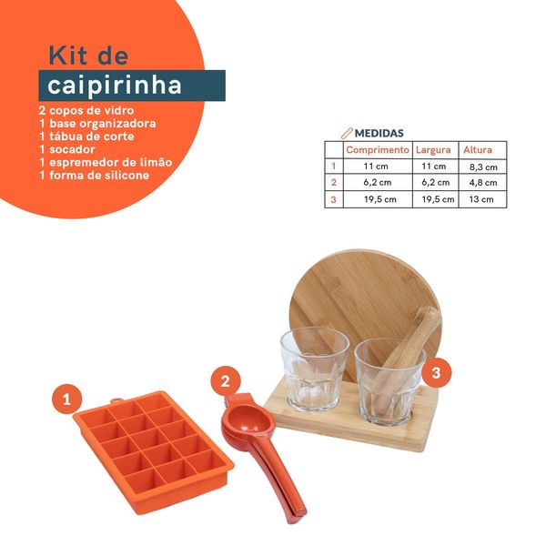 Kit caipirinha, espremedor e forma gelo 7 pç laranja – oikos