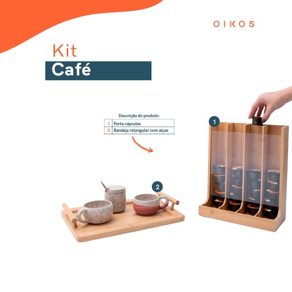 Kit com porta cápsulas e bandeja retangular com alças de bambu - oikos