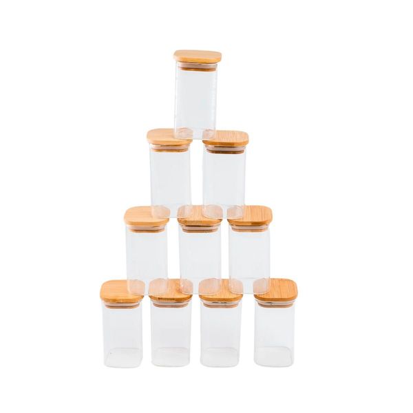 Kit potes herméticos quadrado tampa bambu 10 pçs 250ml oikos