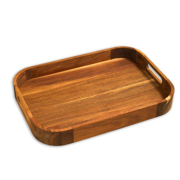 Bandeja de madeira acácia 40cm retangular arredondada resistente - oikos