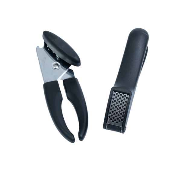 Kit abridor de lata espremedor de alho 2 pçs preto - oikos