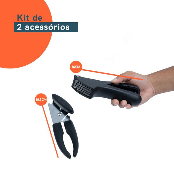 Kit abridor de lata espremedor de alho 2 pçs preto - oikos