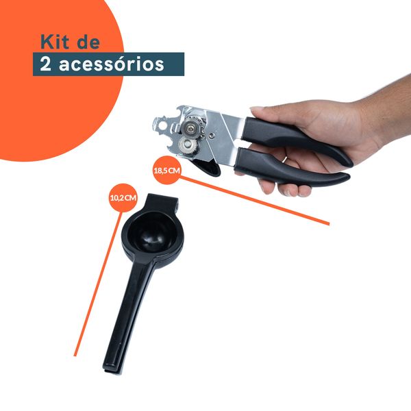 Kit abridor de lata espremedor de limão 2 pçs preto - oikos