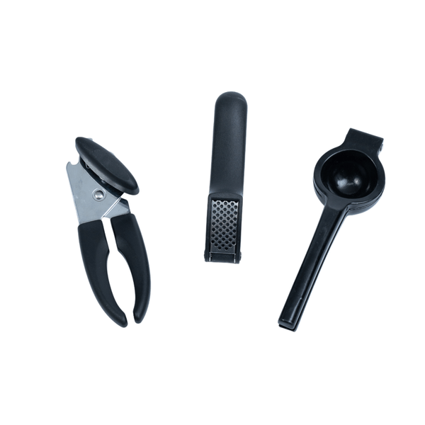 Kit abridor de lata espremedor de alho e limão preto – oikos