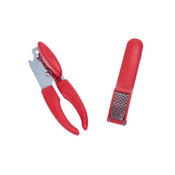 Kit abridor de lata espremedor de alho 2 pç vermelho – oikos