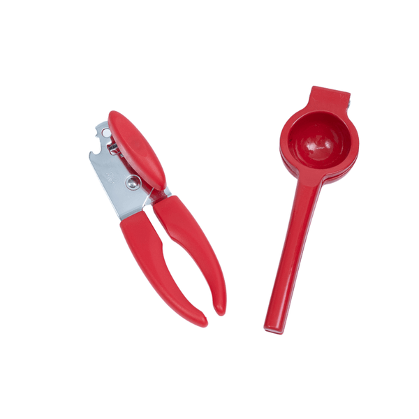 Kit abridor de lata espremedor de limão 2 pç vermelho – oikos