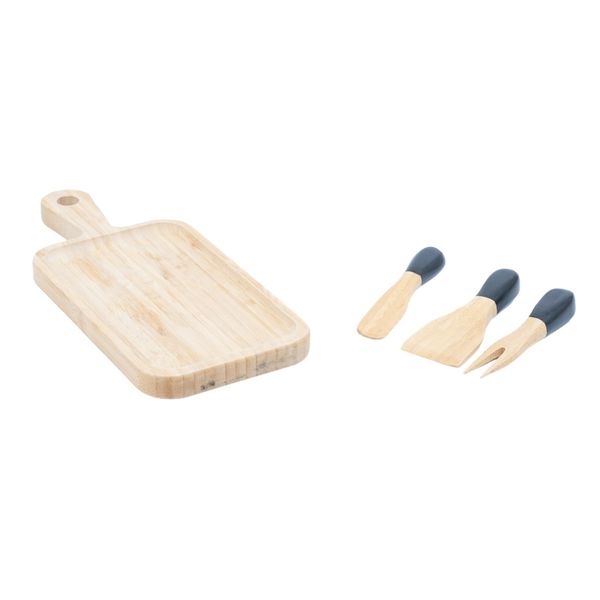 Kit jogo de utensílios preto 3 pçs e tábua de bambu - oikos