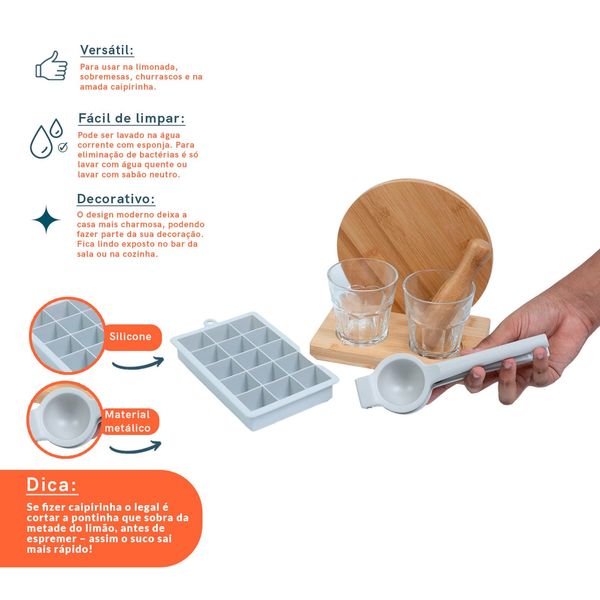 Kit espremedor de limão, forma e kit caipirinha 7 pç - oikos