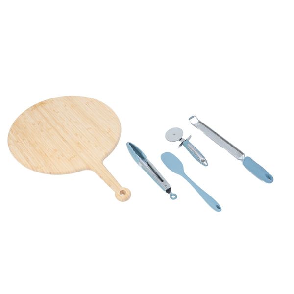 Kit servir pizza c/ tábua cortador ralador bambu 5 pç - oikos