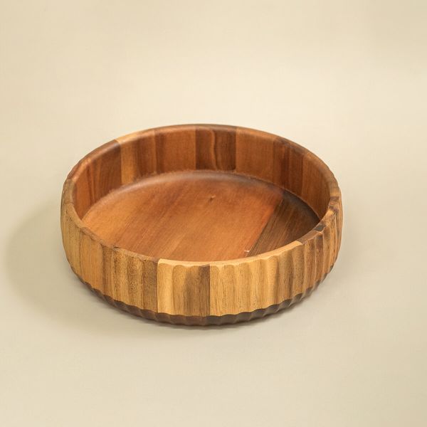 Bowl tigela saladeira grande 22cm de madeira acácia canelado - oikos