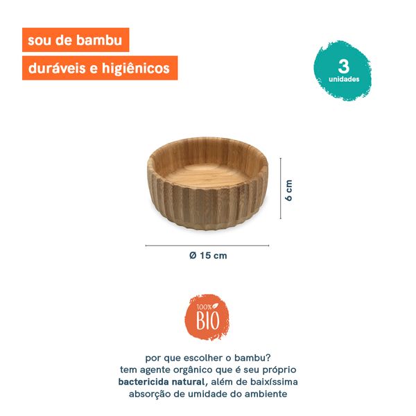 Kit 3 bowls canelados de bambu pequeno - oikos