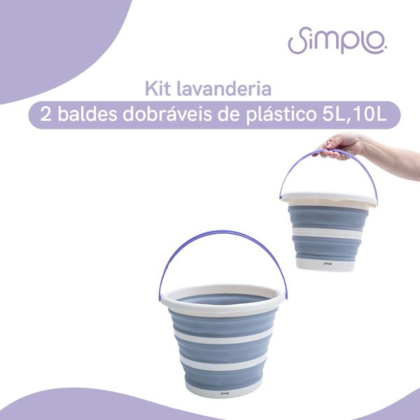 Kit lavanderia 2 baldes dobráveis de plástico 5l/10l simplo
