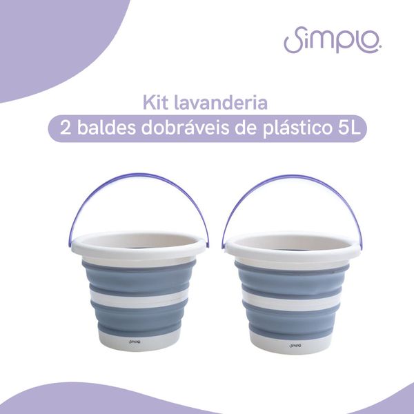 Kit lavanderia de 2 baldes dobráveis de plástico 5l simplo