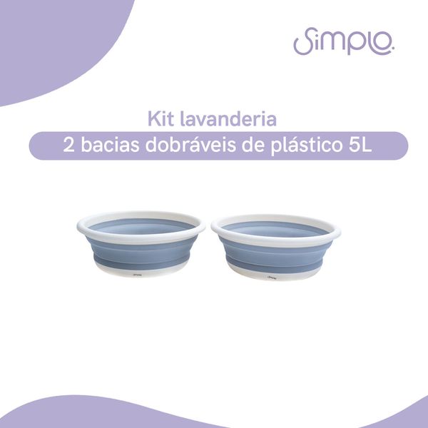 Kit lavanderia de 2 bacias dobráveis de plástico 5l simplo
