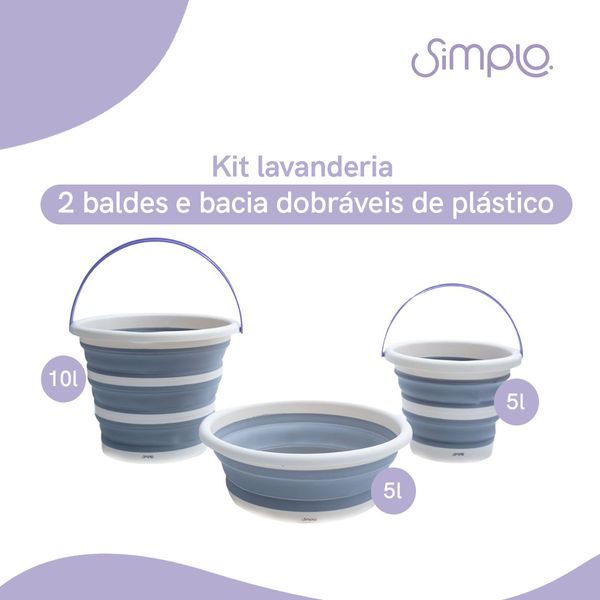 Kit lavanderia 2 baldes dobráveis 5l 10l bacia 5l - simplo