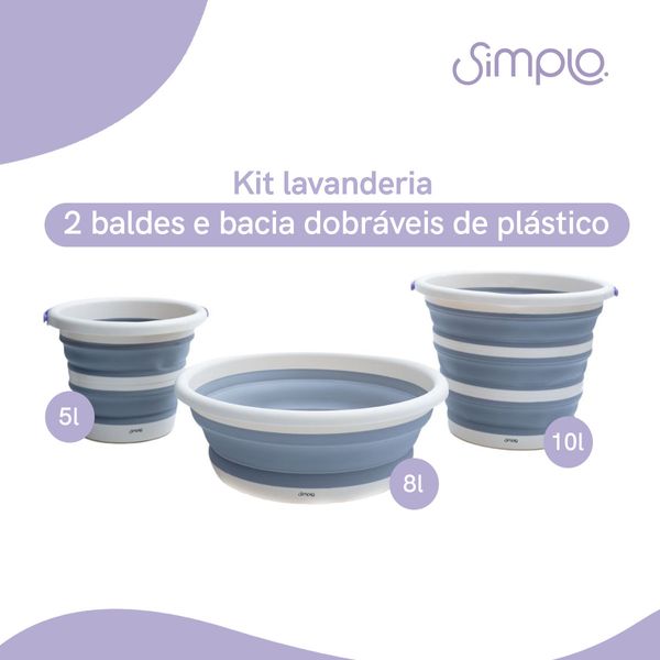 Kit lavanderia 2 baldes dobráveis 5l e 10l bacia 8l simplo