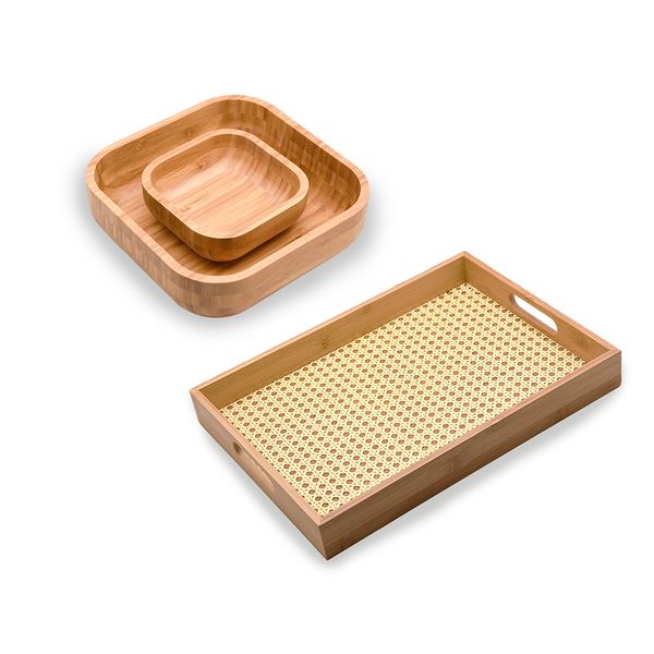 Conjunto de bandeja e bowls para servir a mesa oikos