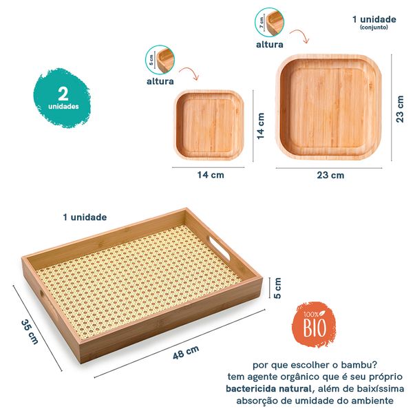 Conjunto de bandeja e bowls para servir a mesa oikos